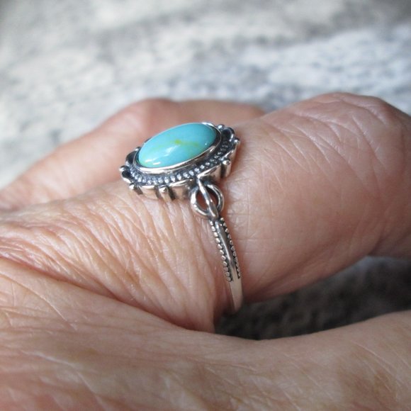 925 Turquoise Ring>Turquoise Ring,Genuine Turquoise Ring,Sterling Silver - Picture 3 of 6